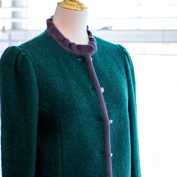 Vintage Kenneth Gordon New Orleans 100% Wool Emerald Green Sweater Jacket Size L - Picture 5 of 16